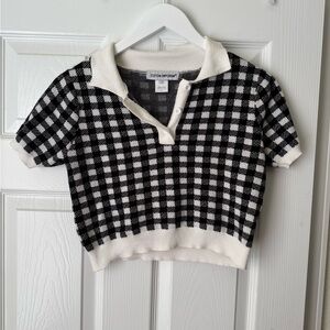 Cotton Emporium Black and White Gingham Cropped Sweater
